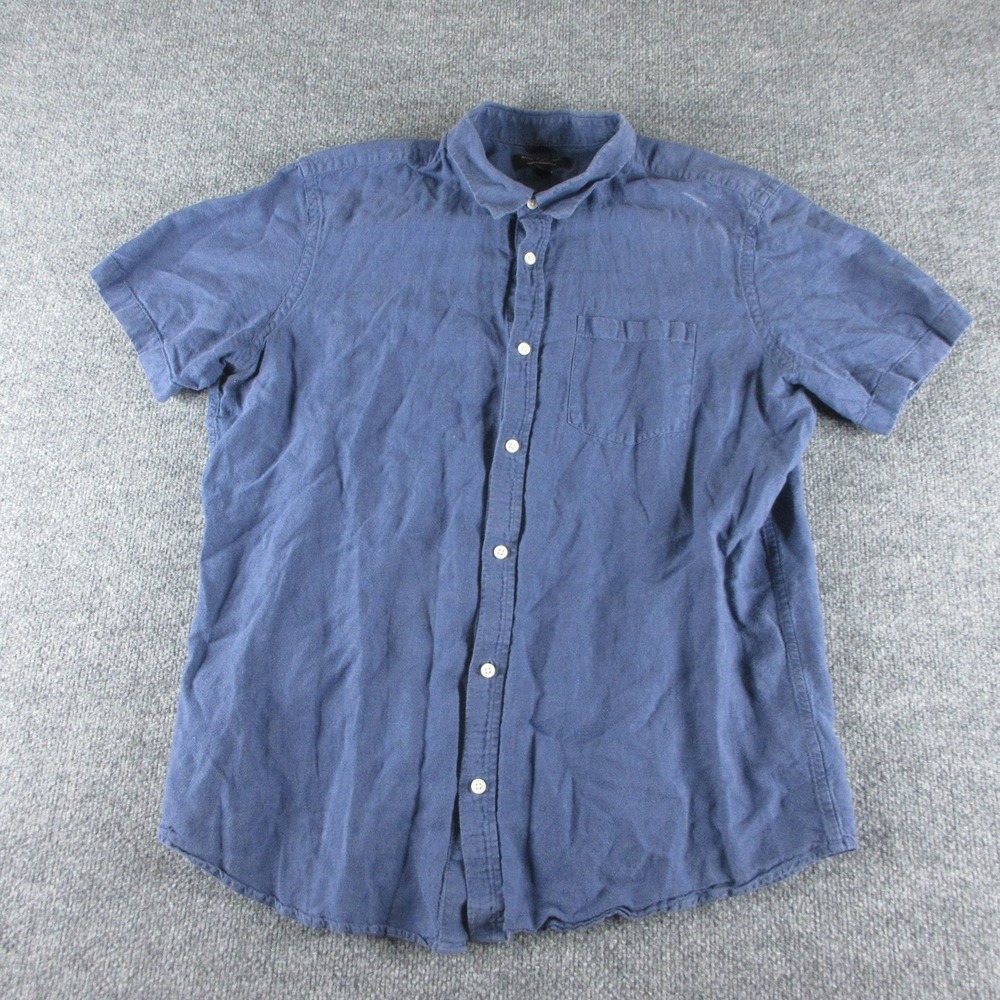Banana Republic Shirt Mens XL Blue Linen Cotton Short Sleeve Button Up Casual